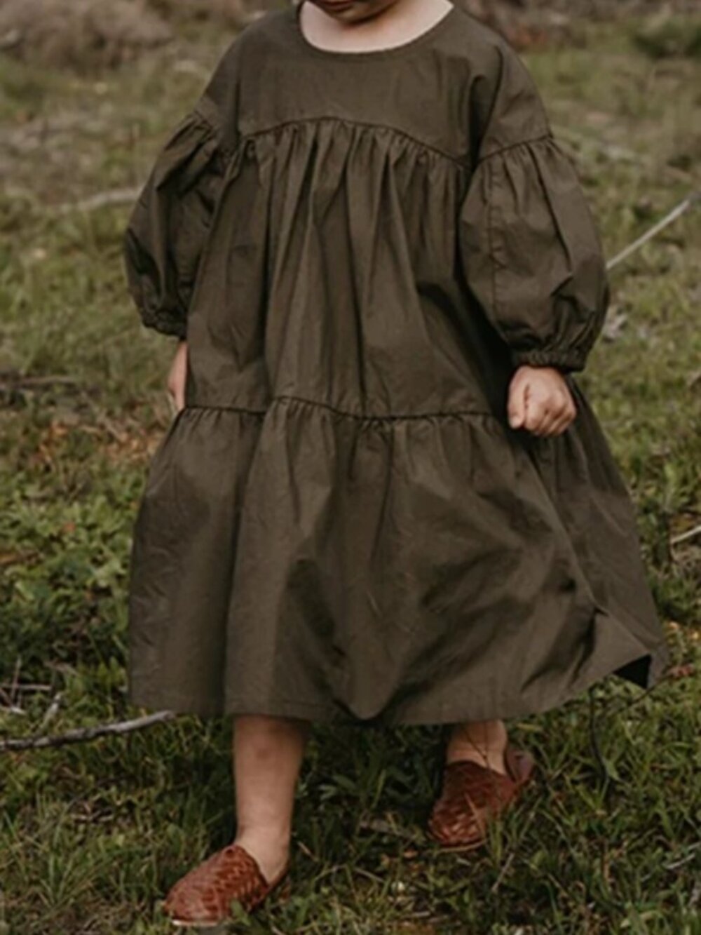Simple Folk Harriet Linen Dress 18 24 months Tiered Puff Sleeves Desert Stripe